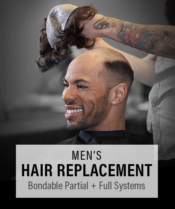 Men's non surgical hair replacement and bondable hair toppers
