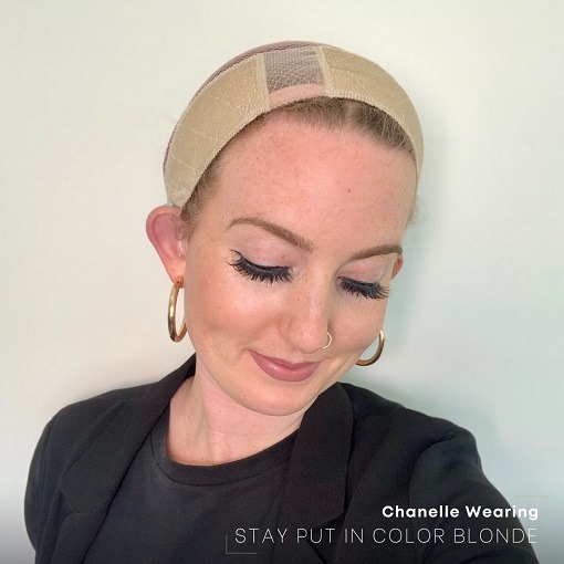 Lady with Severe Thinning Hair Wearing the Stay Put Wig Grip Headband