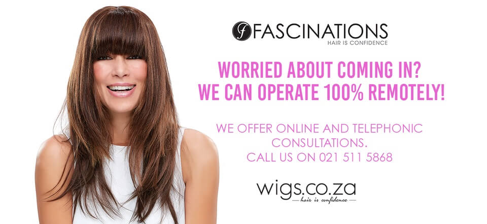 Women with alopecia areata having a private fitting inside a wig boutique